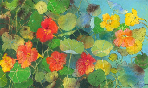 Nasturtium 2 White Modern Wood Framed Art Print with Double Matting by Botman, Loes