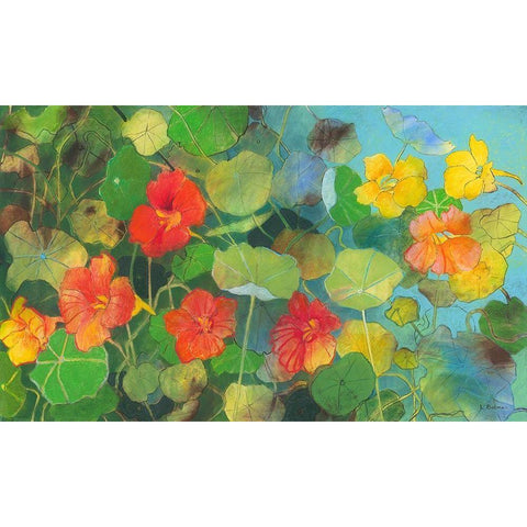 Nasturtium 2 Gold Ornate Wood Framed Art Print with Double Matting by Botman, Loes