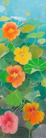 Nasturtium 1 White Modern Wood Framed Art Print with Double Matting by Botman, Loes