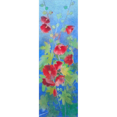 Hollyhocks Gold Ornate Wood Framed Art Print with Double Matting by Botman, Loes