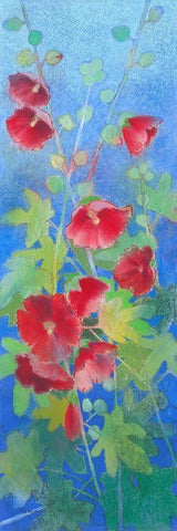 Hollyhocks White Modern Wood Framed Art Print with Double Matting by Botman, Loes