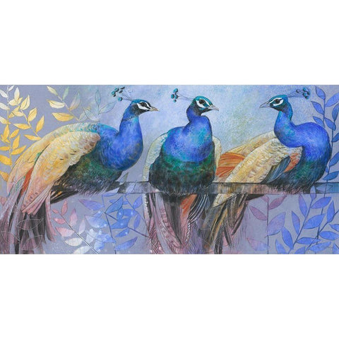 Three Peacocks Black Modern Wood Framed Art Print with Double Matting by Botman, Loes