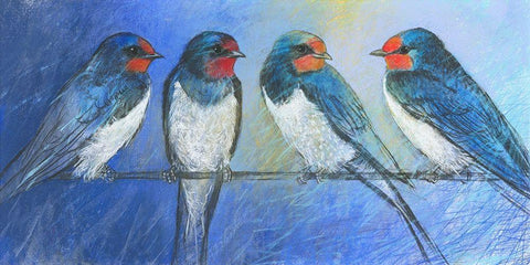 Swallows White Modern Wood Framed Art Print with Double Matting by Botman, Loes