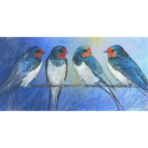 Swallows White Modern Wood Framed Art Print by Botman, Loes