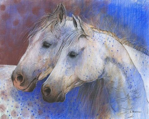 Two Horses White Modern Wood Framed Art Print with Double Matting by Botman, Loes