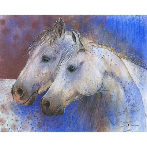 Two Horses White Modern Wood Framed Art Print by Botman, Loes