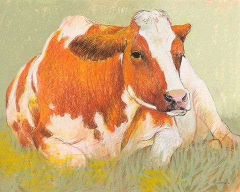 Cow in the Spring White Modern Wood Framed Art Print with Double Matting by Botman, Loes