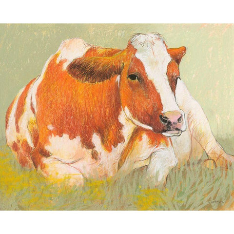 Cow in the Spring Gold Ornate Wood Framed Art Print with Double Matting by Botman, Loes