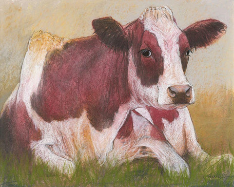 Cow in the Summer White Modern Wood Framed Art Print with Double Matting by Botman, Loes