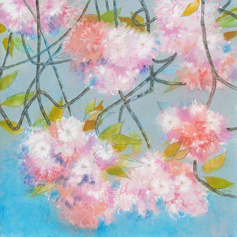 Japanese Cherry Blossom Gold Ornate Wood Framed Art Print with Double Matting by Botman, Loes
