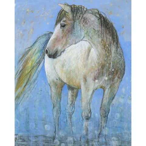 Horse White Modern Wood Framed Art Print by Botman, Loes