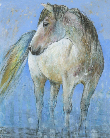 Horse White Modern Wood Framed Art Print with Double Matting by Botman, Loes