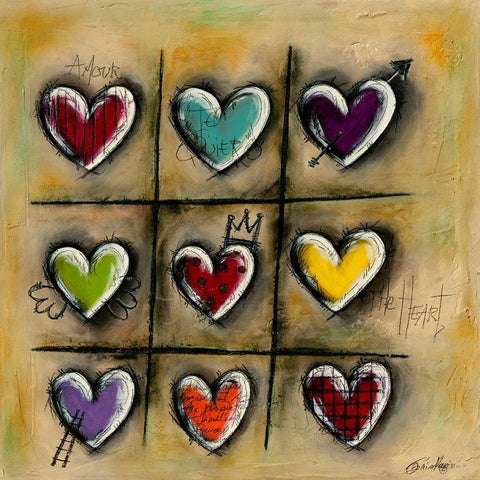 Colored Hearts II Black Modern Wood Framed Art Print with Double Matting by Mougin, Carine