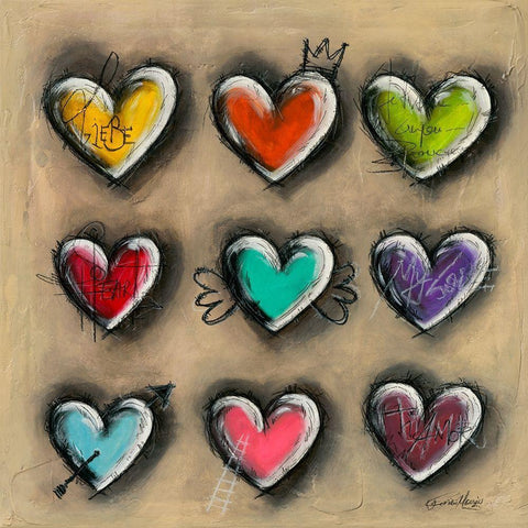 Colored Hearts III Black Modern Wood Framed Art Print with Double Matting by Mougin, Carine