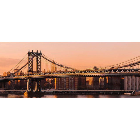 Pont de Manhattan Black Modern Wood Framed Art Print with Double Matting by Bertrande, Arnaud