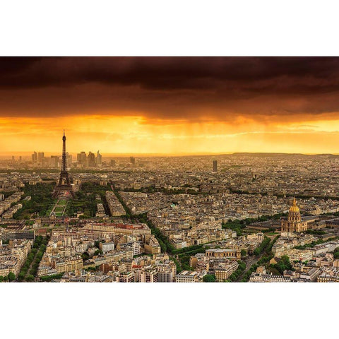 Sunset to Paris Black Modern Wood Framed Art Print with Double Matting by Bertrande, Arnaud