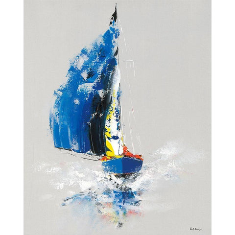 Le Bateau Bleu Black Modern Wood Framed Art Print with Double Matting by de Courcy, Gerard