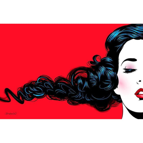 Black Curl on red Black Modern Wood Framed Art Print by Beaudenon, Thierry