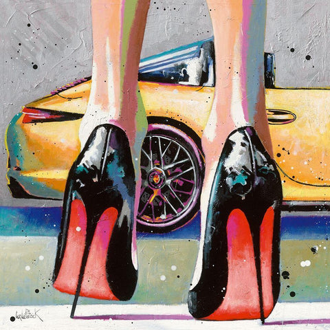 My high Heels-my pretty Car and Me White Modern Wood Framed Art Print with Double Matting by Cornee, Patrick