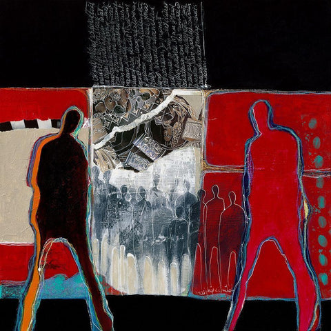 Mensen op weg Black Modern Wood Framed Art Print by van Ginkel, Marjolijn