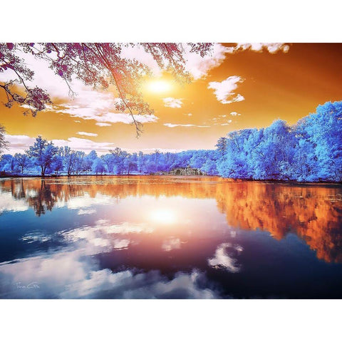 Double Reflections-Majolan s Park-Bordeaux - Infrared Photography  Gold Ornate Wood Framed Art Print with Double Matting by Gee, Tonee