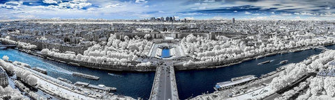 Trocadero Panorama-Shot from Eiffel Tower-Paris - Infrared Photography  White Modern Wood Framed Art Print with Double Matting by Gee, Tonee