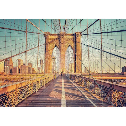 Brooklyn Bridge Gold Ornate Wood Framed Art Print with Double Matting by Haker, Matthias