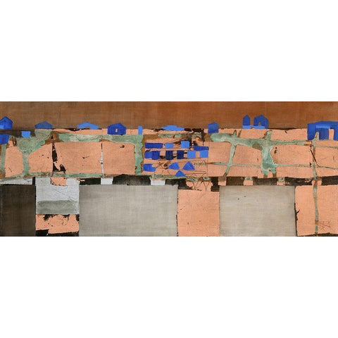 Blue Settlement White Modern Wood Framed Art Print by Richter-Armgart, Rose