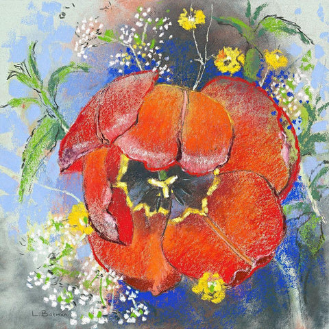 Rote Tulpe Black Modern Wood Framed Art Print with Double Matting by Botman, Loes