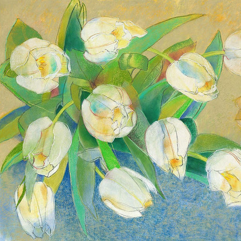 Weisse Tulpen 1 Gold Ornate Wood Framed Art Print with Double Matting by Botman, Loes