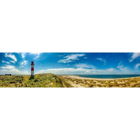 Sylt Panorama Ellenbogen mit Leuchtturm White Modern Wood Framed Art Print by Fischer, Rolf