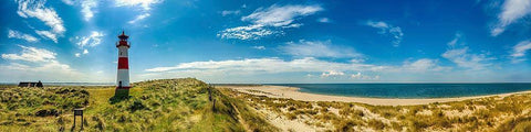 Sylt Panorama Ellenbogen mit Leuchtturm White Modern Wood Framed Art Print with Double Matting by Fischer, Rolf