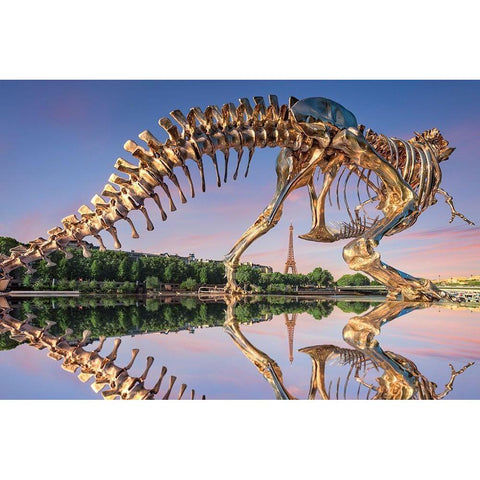 T-Rex Gold Ornate Wood Framed Art Print with Double Matting by Bertrande, Arnaud