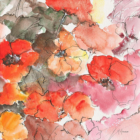 Floraison rouge White Modern Wood Framed Art Print with Double Matting by Manero, Annie