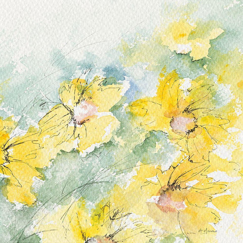 Fleurs du soleil II White Modern Wood Framed Art Print with Double Matting by Manero, Annie