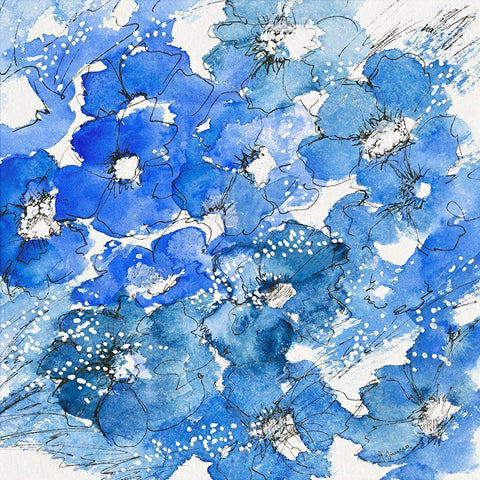 Bouquet bleu Black Modern Wood Framed Art Print by Manero, Annie