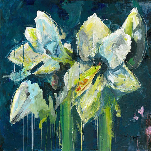 Amaryllis White Modern Wood Framed Art Print with Double Matting by Mayer, Verena