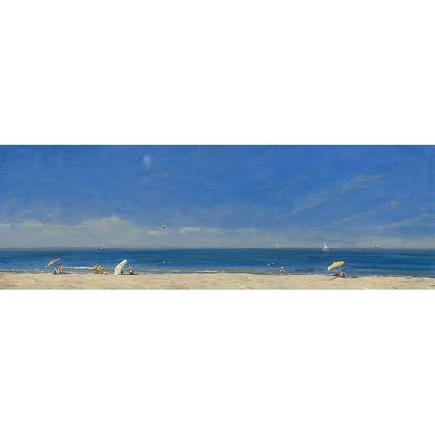 Mothers with Children at the Beach White Modern Wood Framed Art Print by Valentini, Alberto