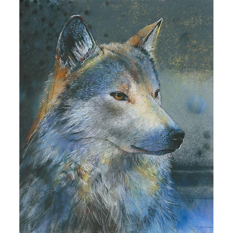 Grauer Wolf Gold Ornate Wood Framed Art Print with Double Matting by Botman, Loes