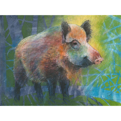 Wildschwein Black Modern Wood Framed Art Print with Double Matting by Botman, Loes