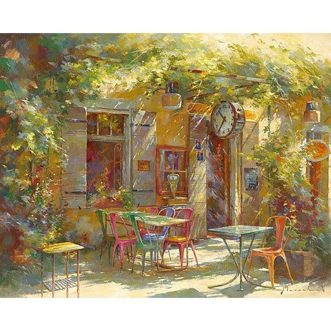 Au Bistrot de Marie White Modern Wood Framed Art Print by Messely, Johan