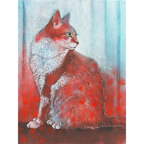 Red Cat Gold Ornate Wood Framed Art Print with Double Matting by Botman, Loes