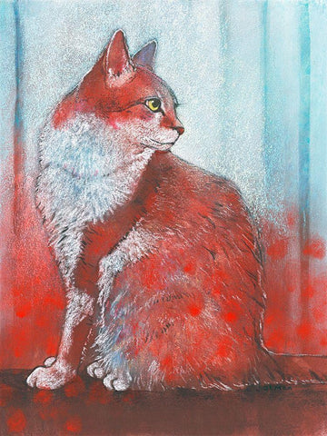 Red Cat Black Ornate Wood Framed Art Print with Double Matting by Botman, Loes