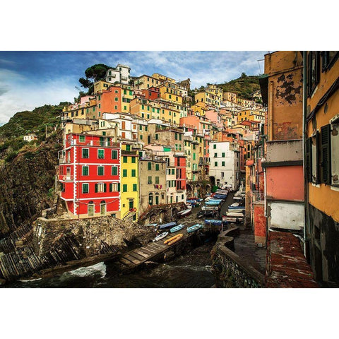 Cinque Terre Gold Ornate Wood Framed Art Print with Double Matting by Ronin