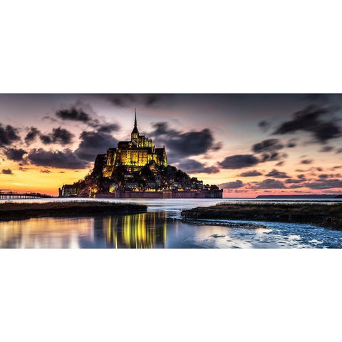 Mont Saint Michel Gold Ornate Wood Framed Art Print with Double Matting by Ronin