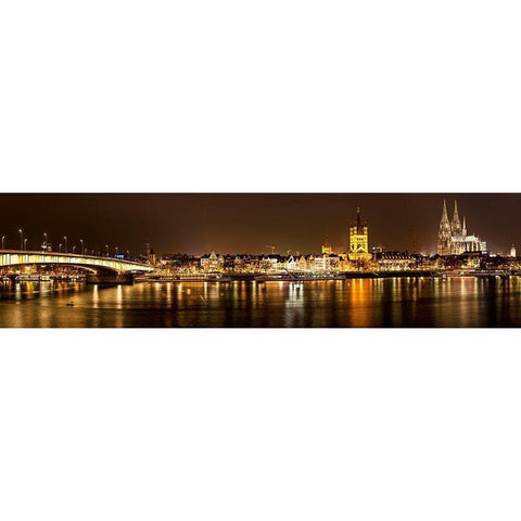 Cologne Skyline Gold Ornate Wood Framed Art Print with Double Matting by Ronin