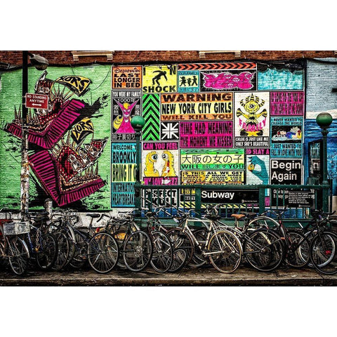 New York Street Art Black Modern Wood Framed Art Print with Double Matting by Ronin