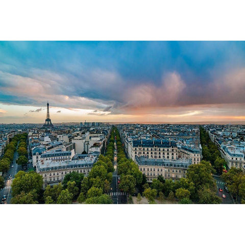 Vue sur Paris depuis lArc de Triomphe White Modern Wood Framed Art Print by Bertrande, Arnaud