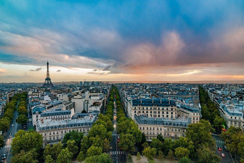 Vue sur Paris depuis lArc de Triomphe White Modern Wood Framed Art Print with Double Matting by Bertrande, Arnaud