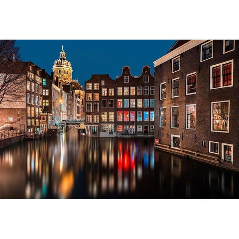 Amsterdam by Night Gold Ornate Wood Framed Art Print with Double Matting by Bertrande, Arnaud